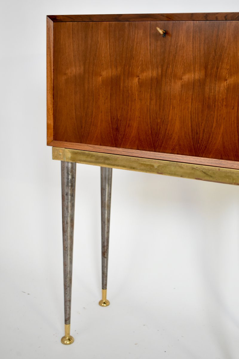 Iron And Brass Travel Writing Table Cabinet, 1960s-photo-2
