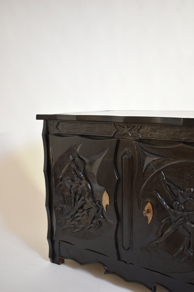 Buffet Brutaliste "dancers" De Johnny Ludécher, Années 1950.-photo-2