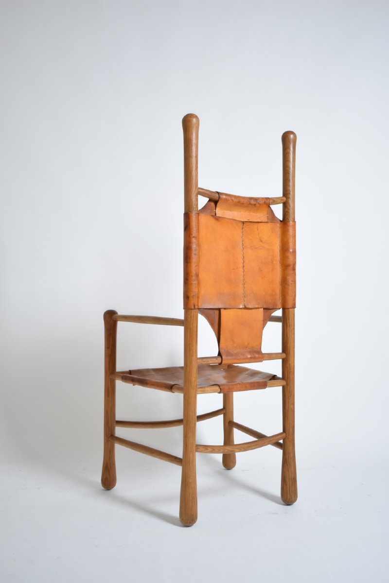 Oak And Leather Large Armchair, 1960s.-photo-3