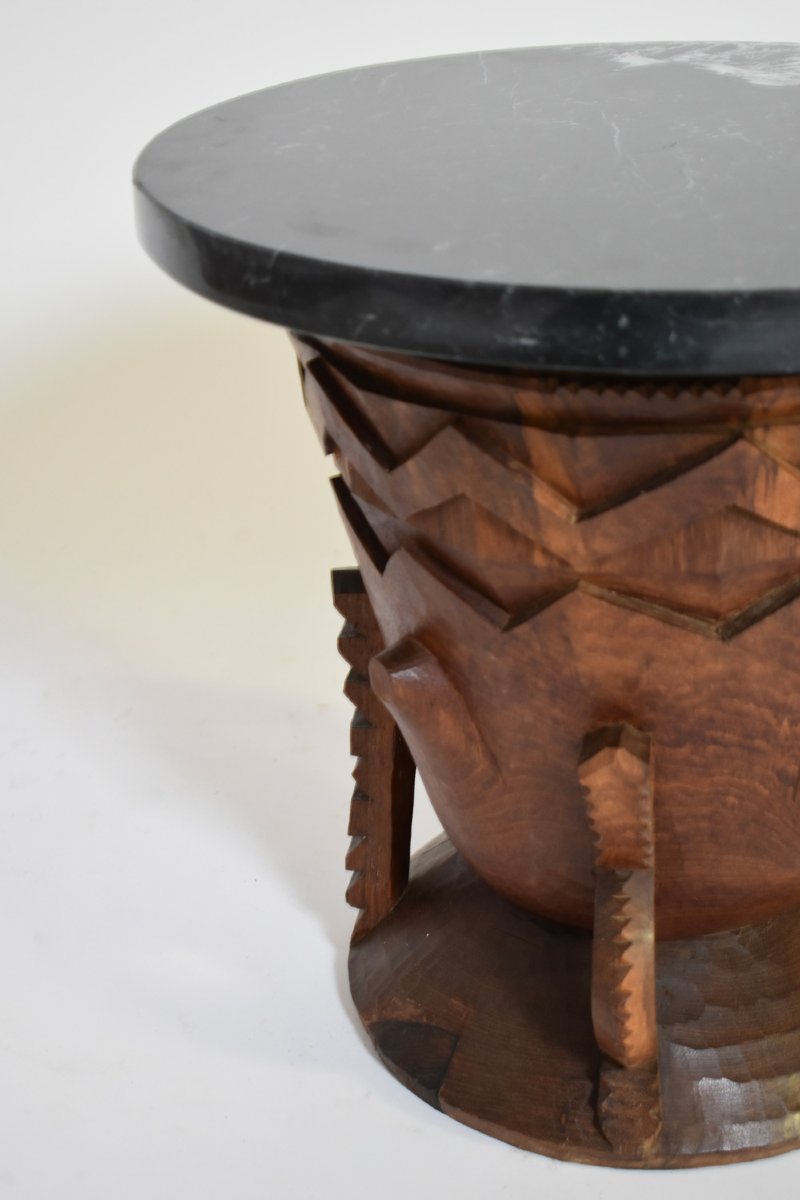 Deux Grandes Tables d'Appoint En Bois Sculpté Africain, Années 1960.-photo-3