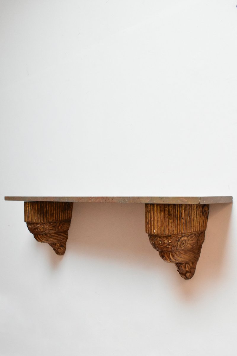 Console En Bois Sculpté Et Doré Art Déco, Années 1930.-photo-4