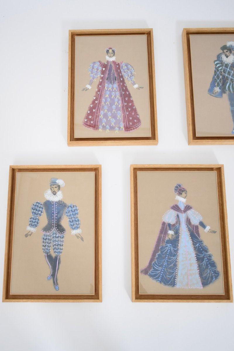 Set Of Five Christian Berard Style Theatre Costume Gouaches, 1940s.-photo-3