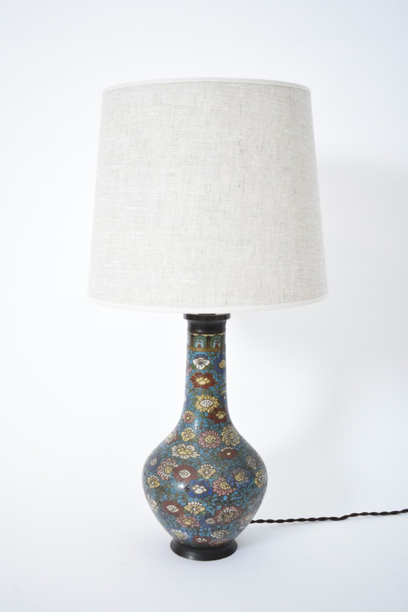 Paire De Lampes En Bronze émaillé Cloisonné, XIXe Siècle.-photo-3
