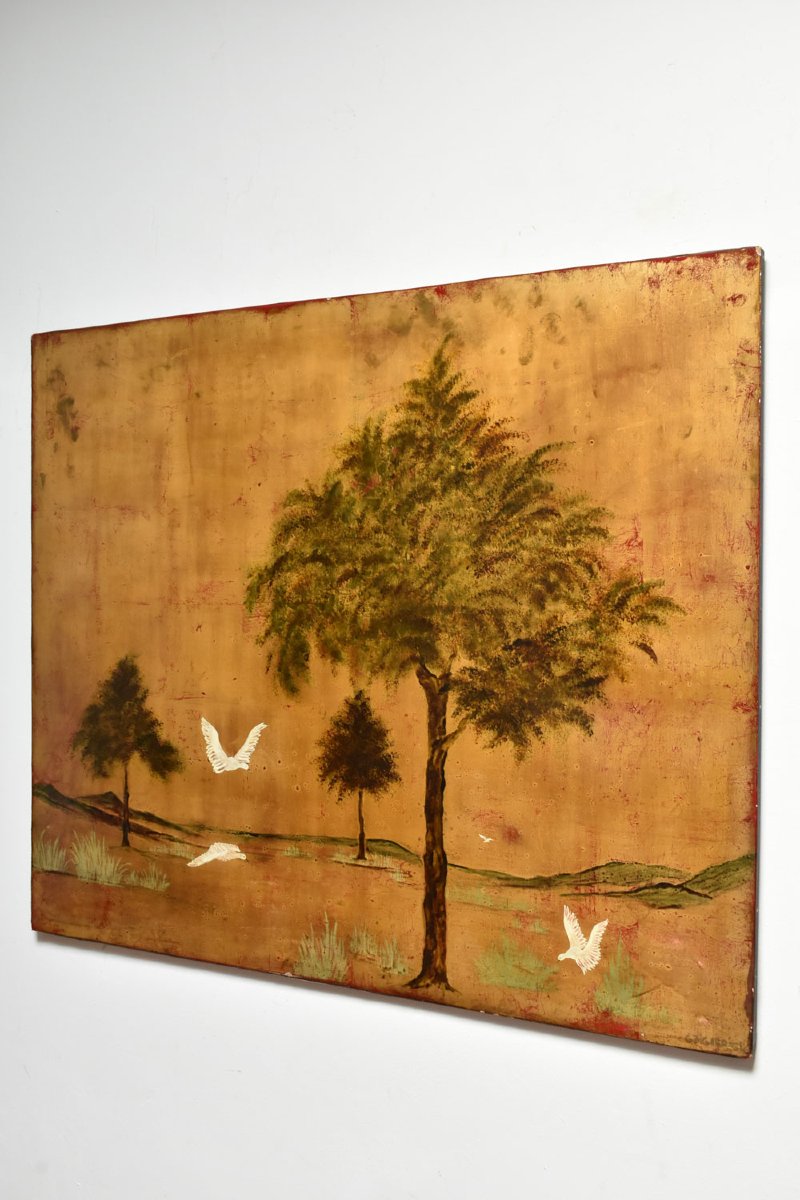 Lacquer And Gold Leaf Painting On Panel, 1960s.-photo-2