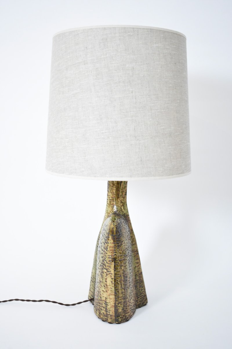Organic Shape Grey Green Ceramic Lamp, 1970s.-photo-3