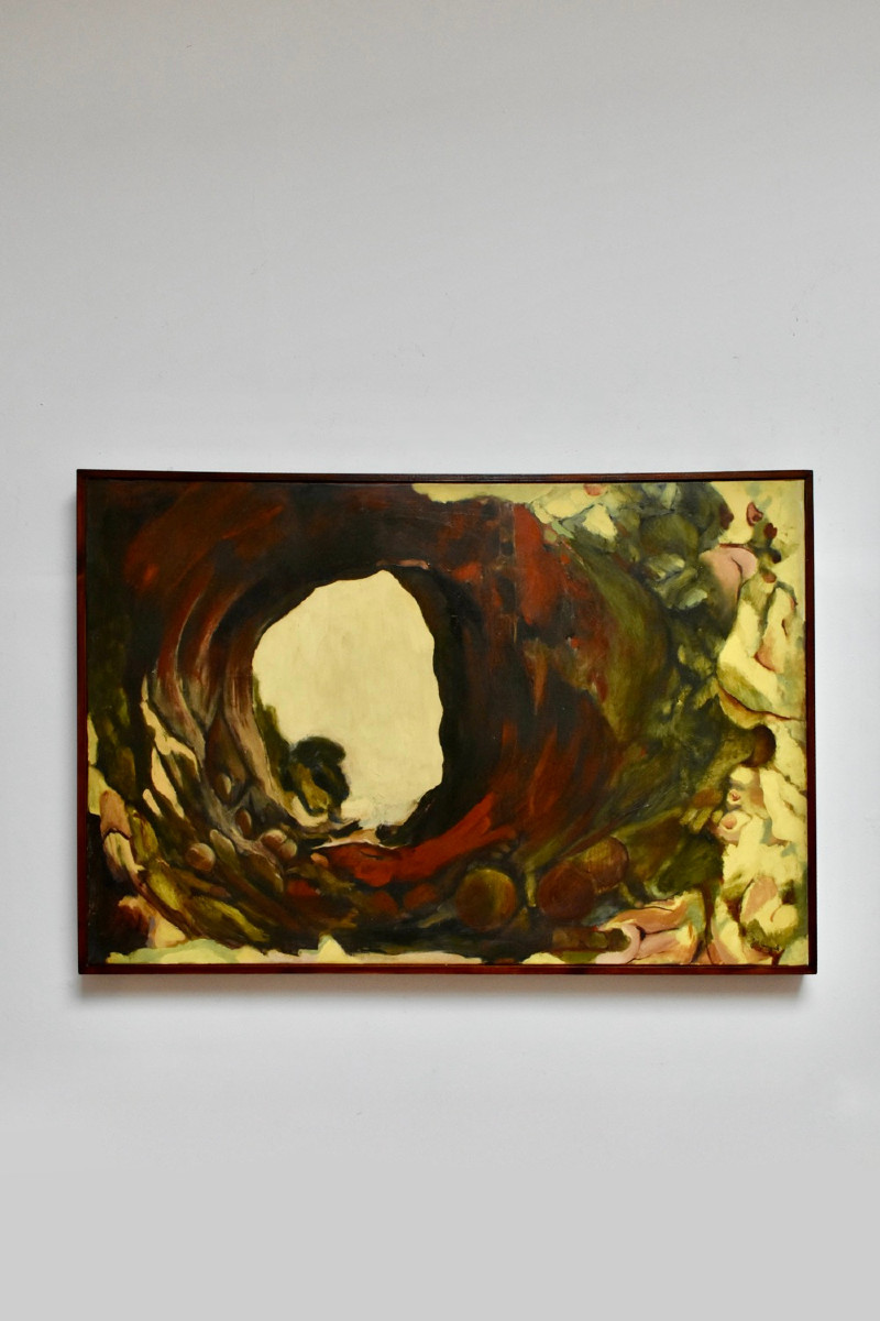 Peinture Composition à l'Huile Sur Toile, Ja Janczuk, Années 1970.