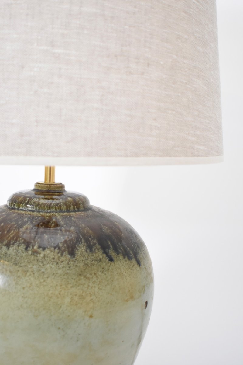 Puisaye Celadon Ceramic Lamp, 1950s.-photo-2
