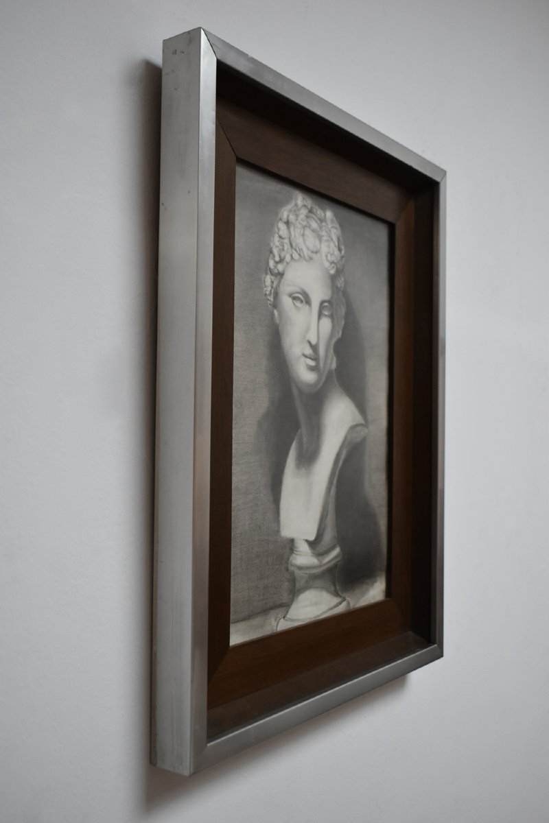 Dessin De Portrait En Buste De Femme, Années 1970.-photo-4