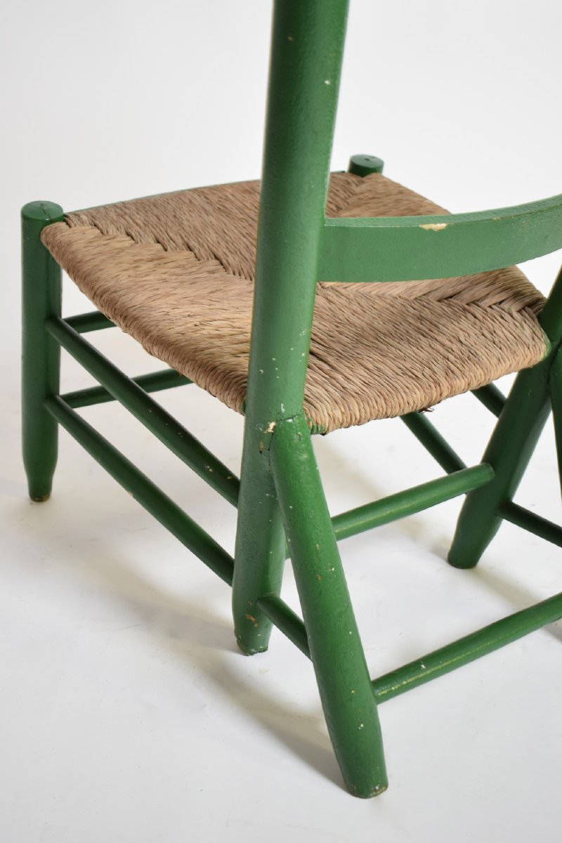Green Painted Wood And Straw Fireside Chair, 1960s.-photo-4