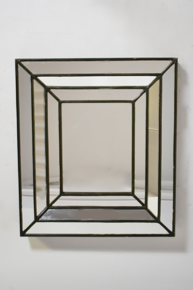 Miroir Rectangulaire Avec Perles De Verre Vertes, Années 1960.-photo-3
