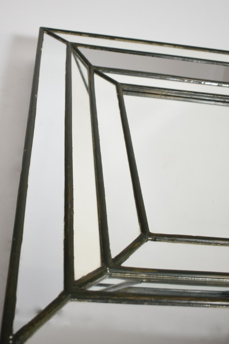 Miroir Rectangulaire Avec Perles De Verre Vertes, Années 1960.-photo-4