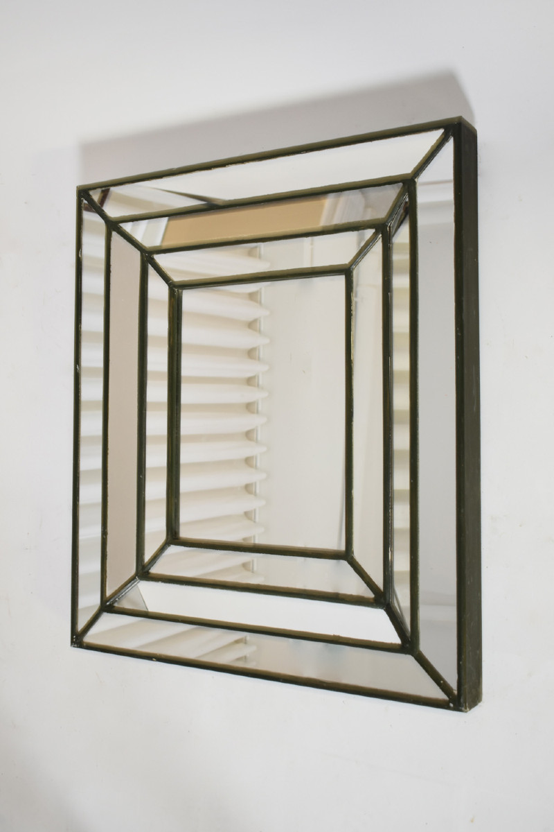 Miroir Rectangulaire Avec Perles De Verre Vertes, Années 1960.