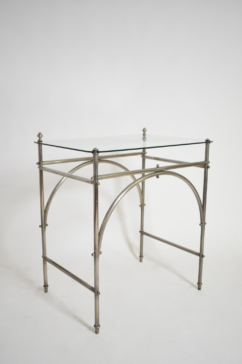 Tubular Chrome Iron And Glass Table, 1920s.-photo-2