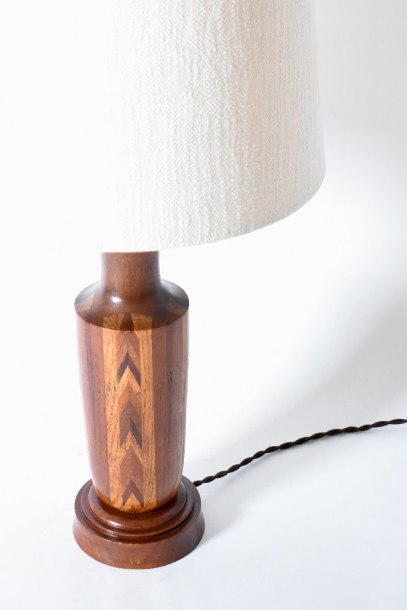 Lampe De Table En Marqueterie De Bois, Années 1960.-photo-3