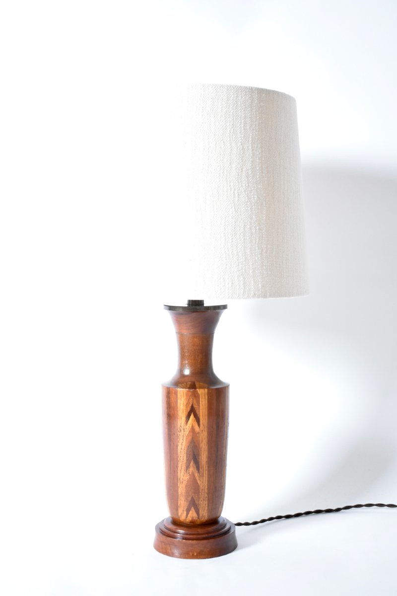Lampe De Table En Marqueterie De Bois, Années 1960.-photo-4