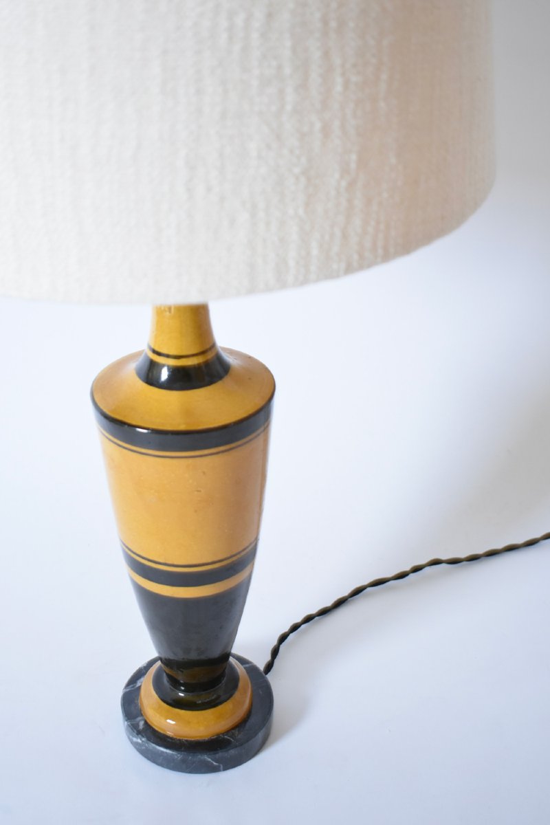 Paire De Lampes Néoclassiques En Terre Cuite émaillée, Années 1970.-photo-2