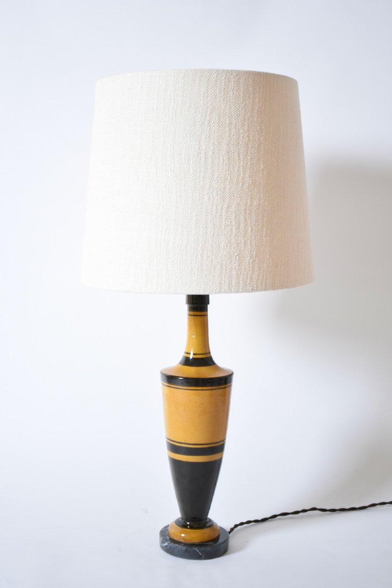 Paire De Lampes Néoclassiques En Terre Cuite émaillée, Années 1970.-photo-4