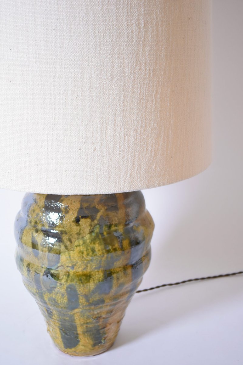 Lampe En Céramique Jaune Beige Et Verte, Helder-photo-2