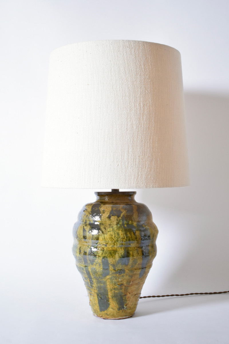 Lampe En Céramique Jaune Beige Et Verte, Helder