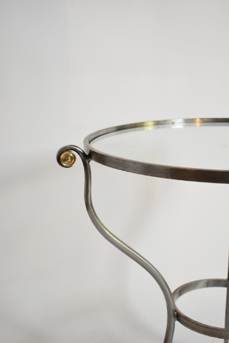 Tripod Jansen Style Pedestal Round Arched Table, 1970s.-photo-2
