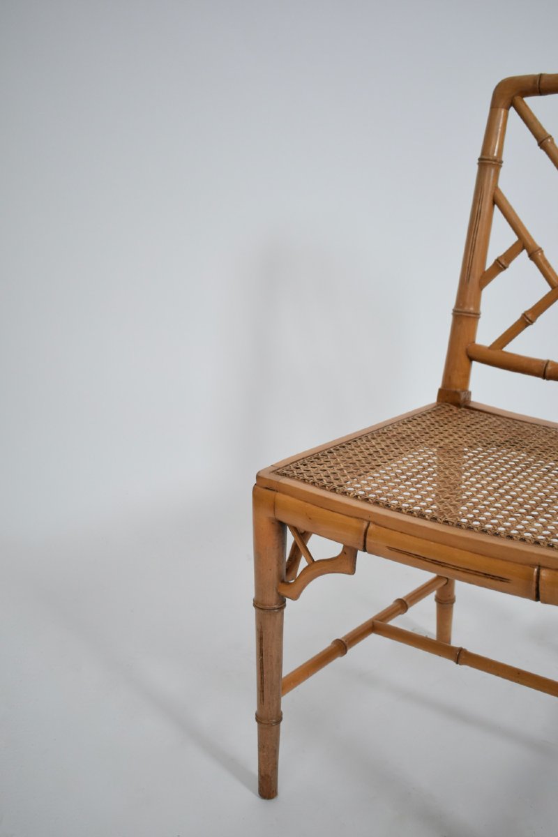 Paire de chaises en faux bambou et cannage, années 1970.-photo-2