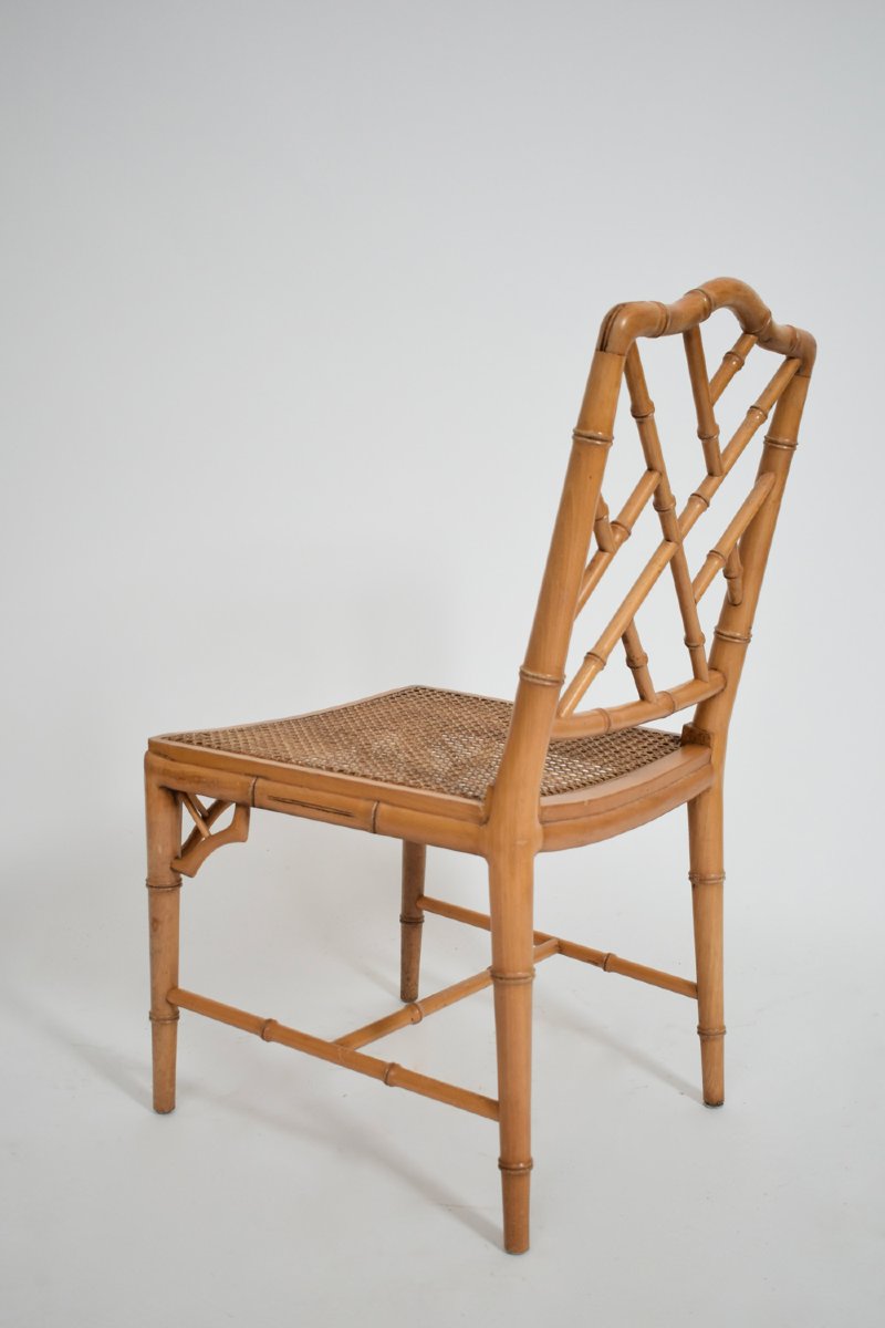 Paire de chaises en faux bambou et cannage, années 1970.-photo-3