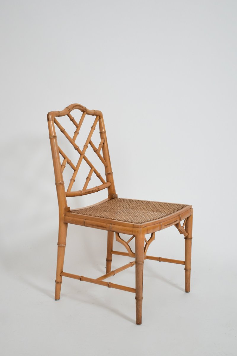 Paire de chaises en faux bambou et cannage, années 1970.-photo-4