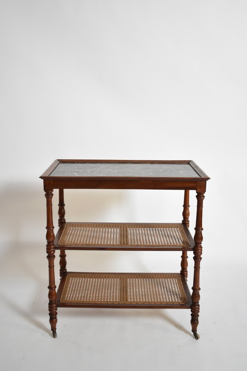Desserte roulante en bois et cannage avec plateau en marbre, XIXᵉ siècle.-photo-4