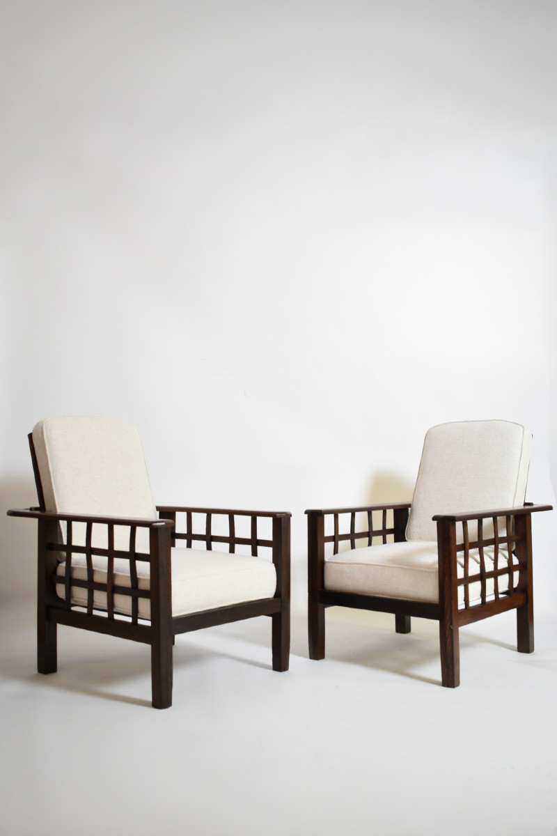 Paire de grands fauteuils inclinables, années 1930.