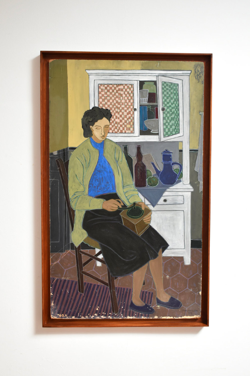 Portrait de femme en train de moudre du poivre, années 1950.