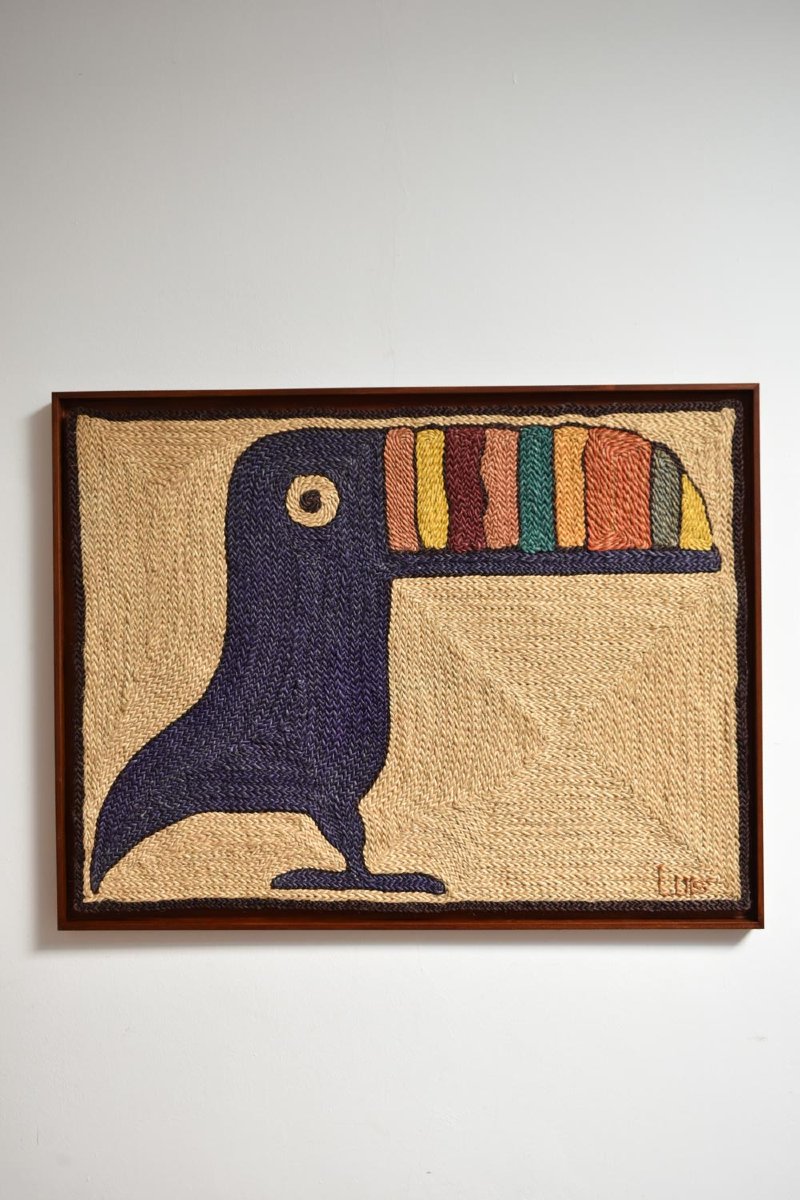 Tapisserie en fibres naturelles de toucan, années 1970-photo-3