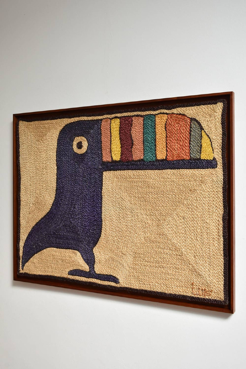 Tapisserie en fibres naturelles de toucan, années 1970