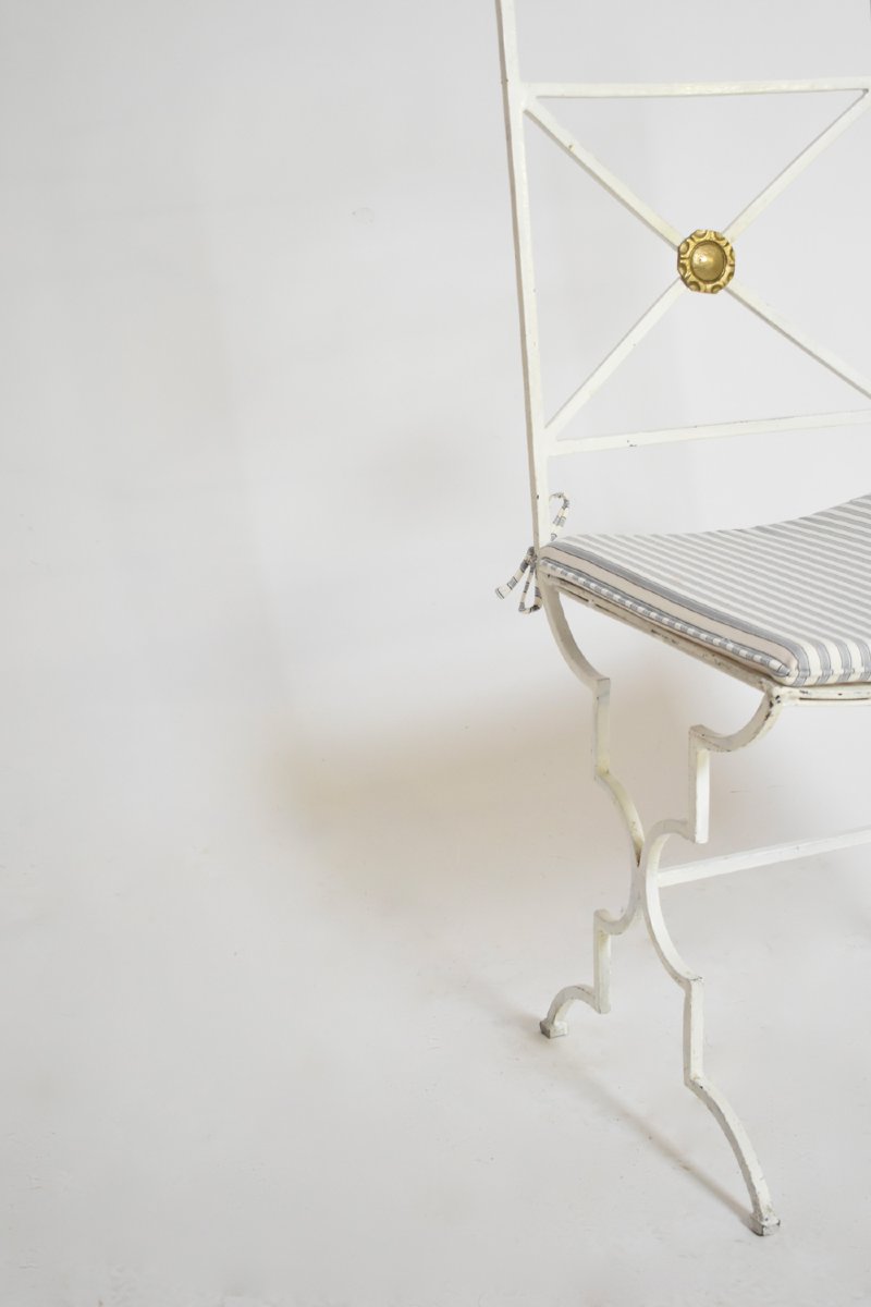 Set Of Four White Wrought Iron Chairs, 1940s-photo-1