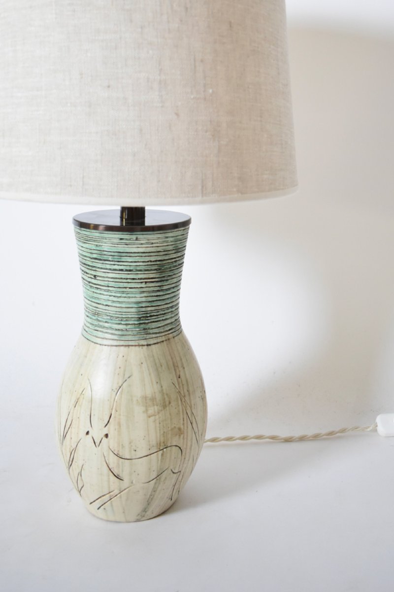 Lampe en céramique avec motif Spring Bocks, années 1950.-photo-3