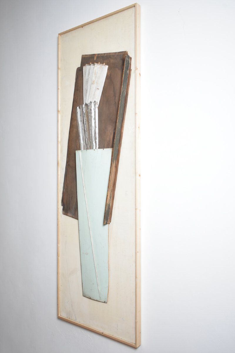 Sculpture-peinture en pièces de bois assemblées, années 1970.-photo-1