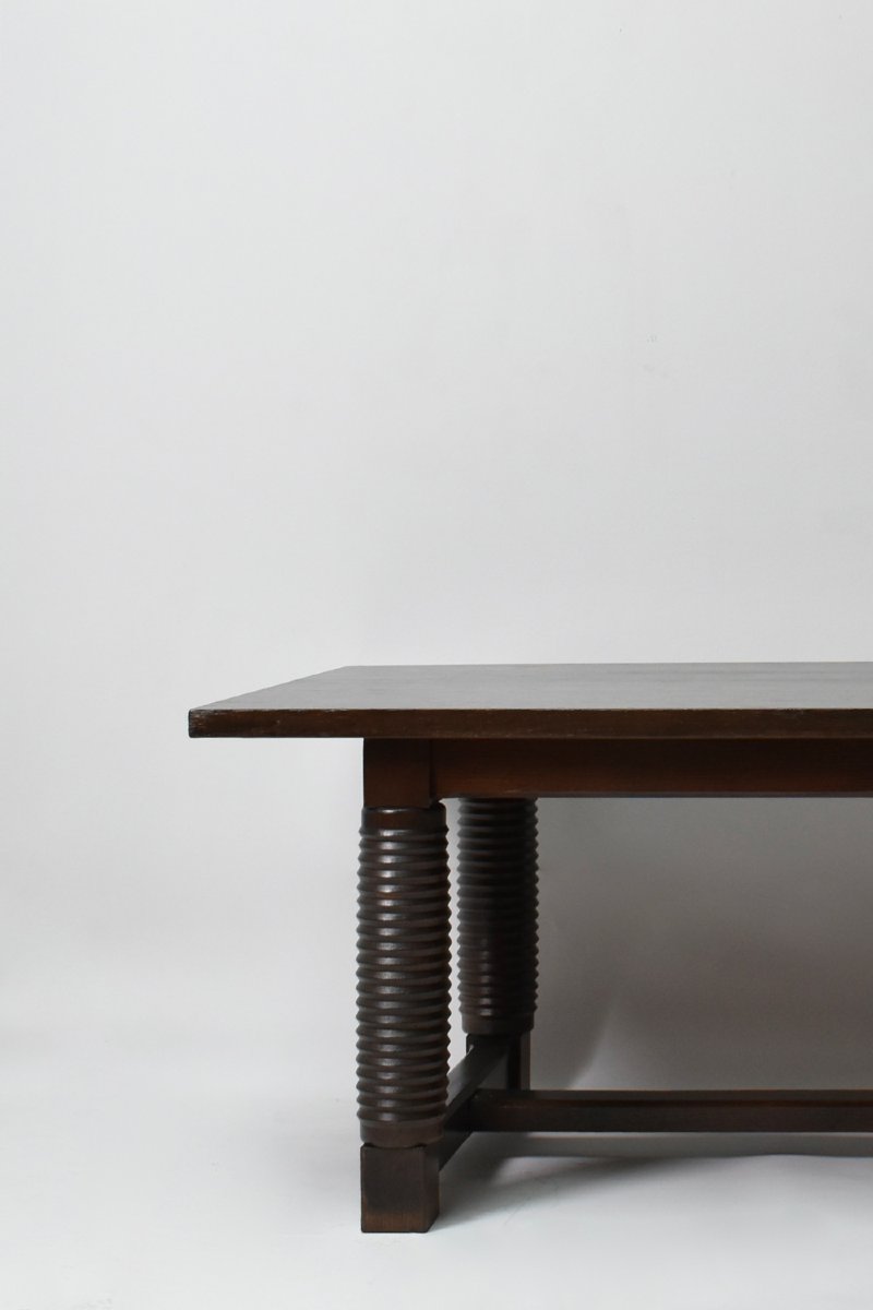 Table de salle à manger en chêne, années 1940.-photo-1