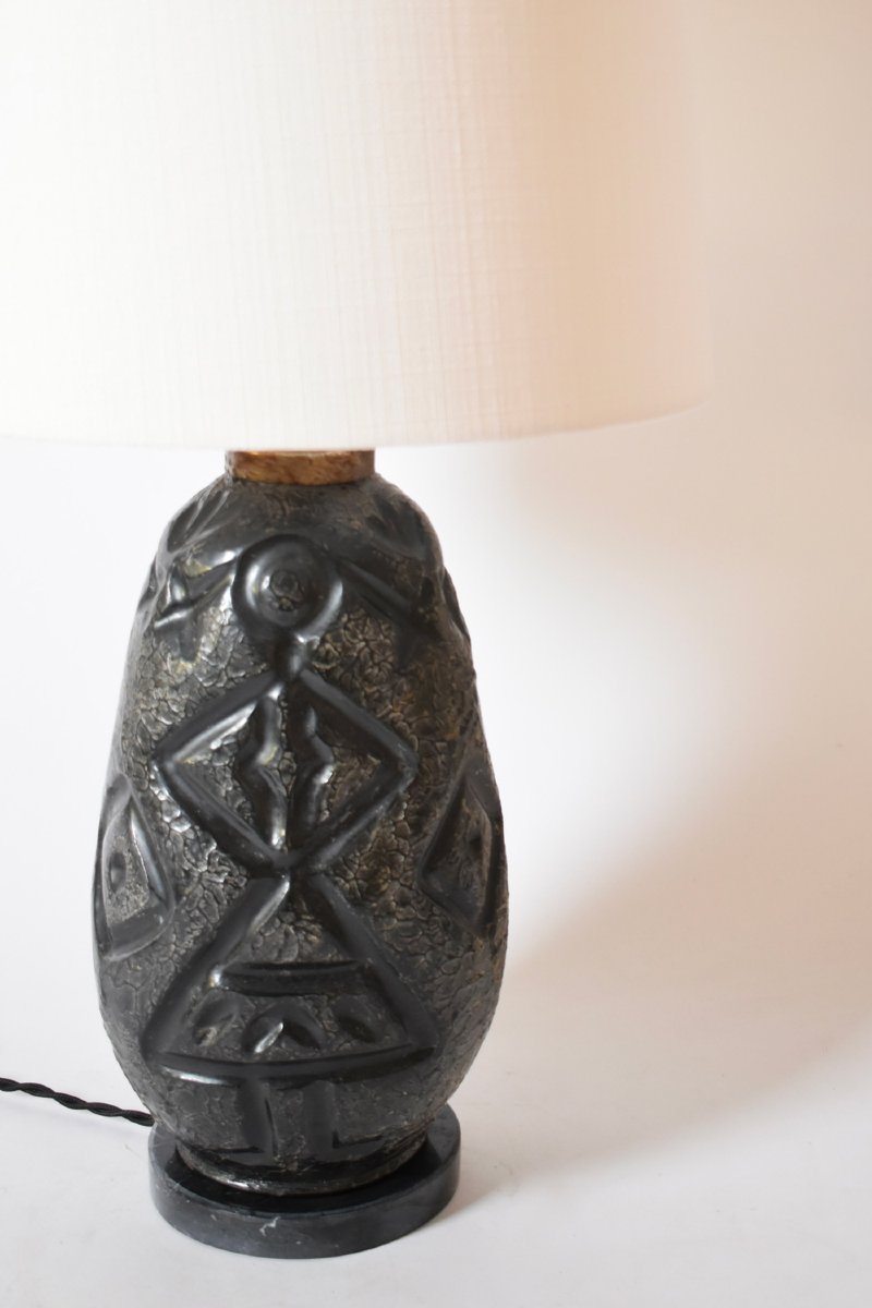 Africanist Black Ceramic Lamp, 1960s-photo-2