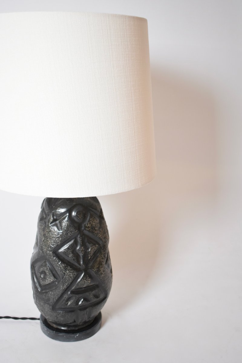 Africanist Black Ceramic Lamp, 1960s-photo-3