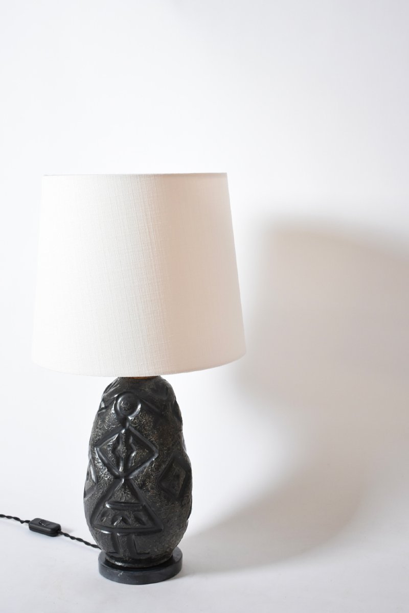 Africanist Black Ceramic Lamp, 1960s-photo-4