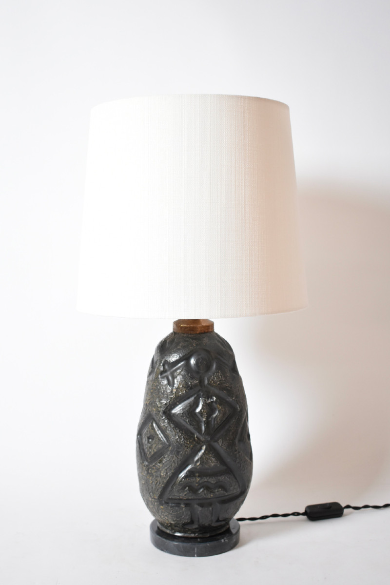 Africanist Black Ceramic Lamp, 1960s