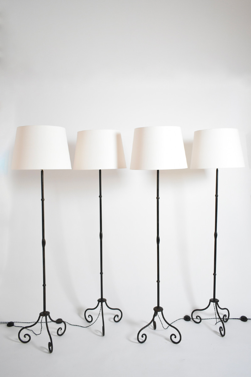 Set Of Four Wrought Iron Floor Lamps, 1960s