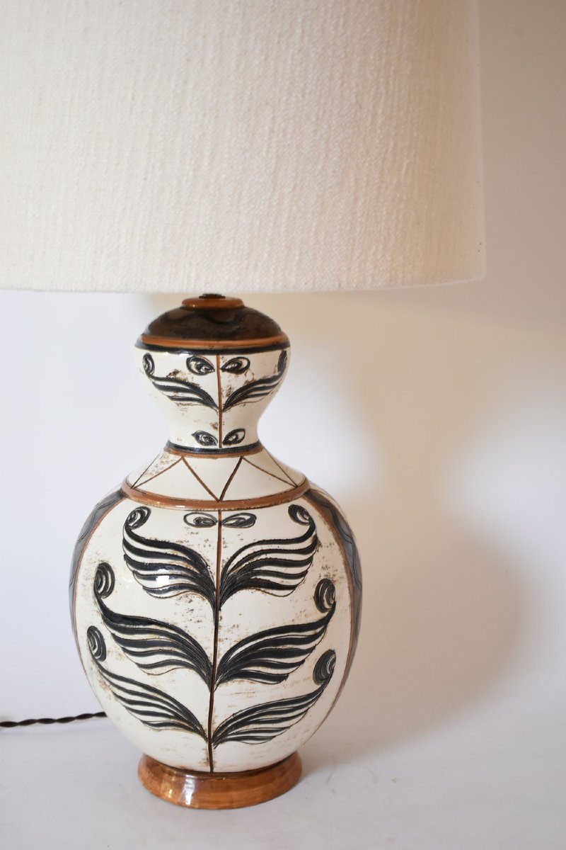 Large Glazed Ceramic Lamp In Baluster Shape, 1950s.-photo-2