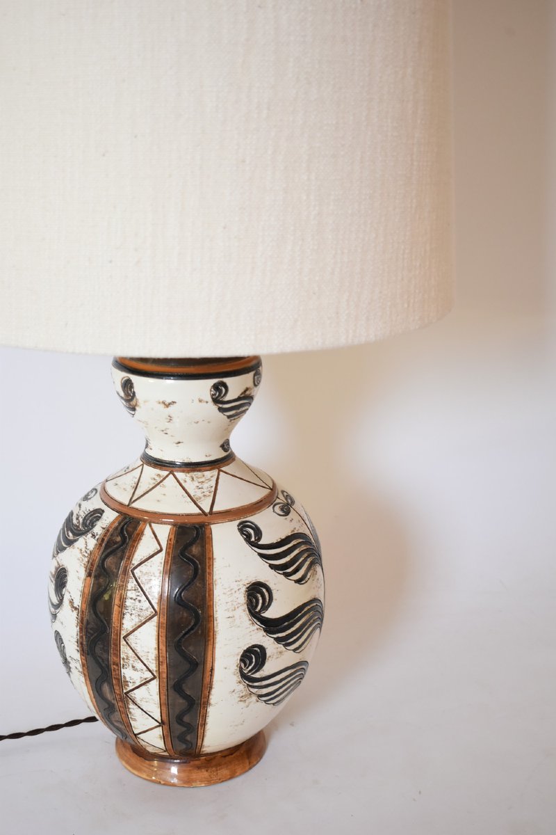 Large Glazed Ceramic Lamp In Baluster Shape, 1950s.-photo-3