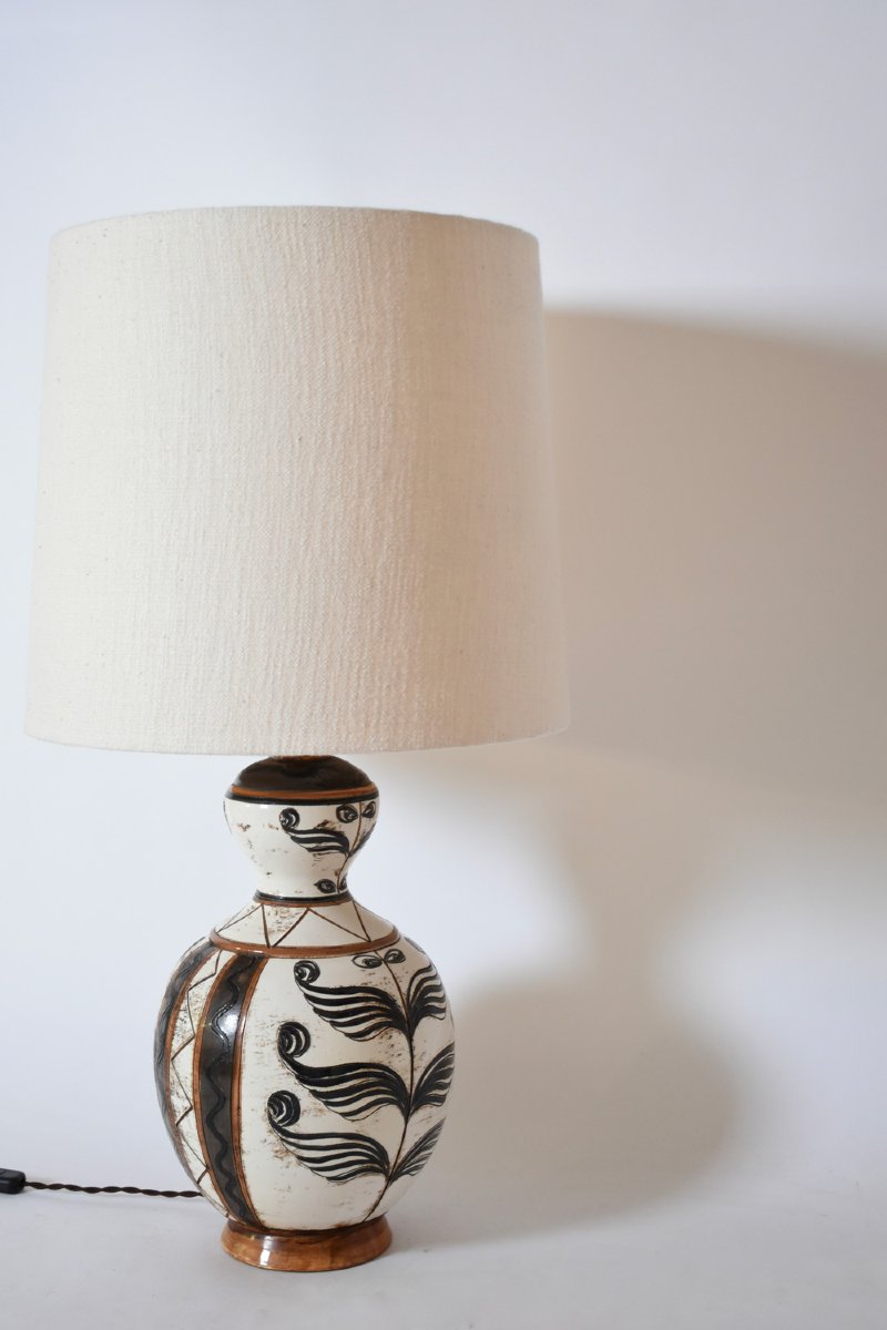 Large Glazed Ceramic Lamp In Baluster Shape, 1950s.-photo-4