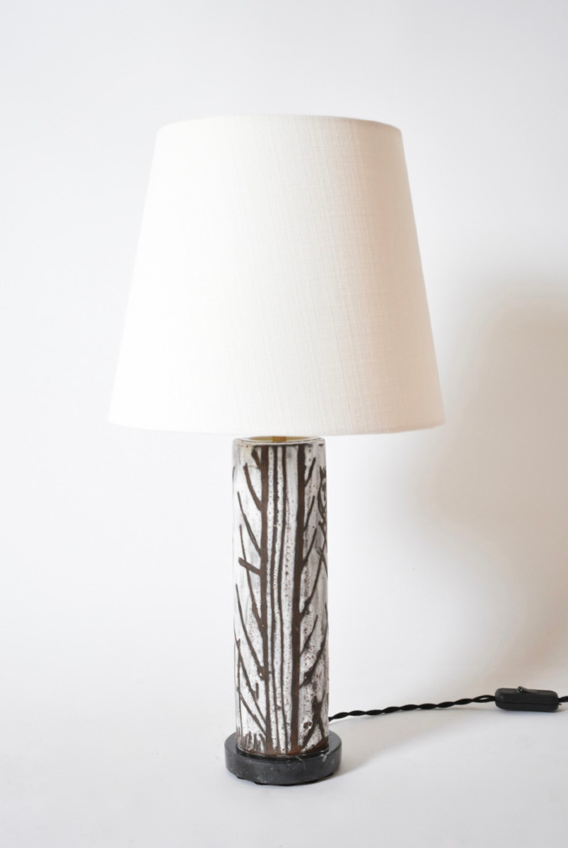 Glazed Ceramic Cylinder Lamp With An Incised Pattern, 1950s.