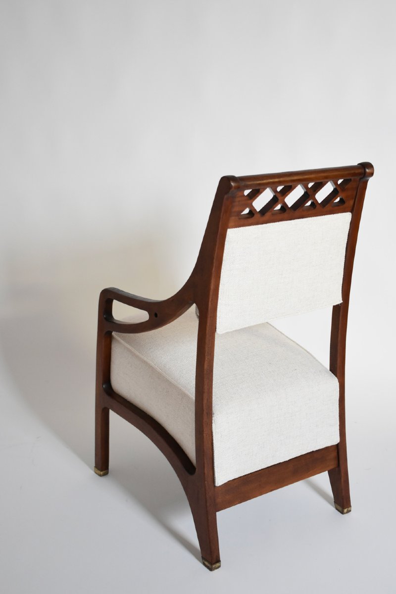 Paire de fauteuils à dossier haut avec traverses, années 1960.-photo-2