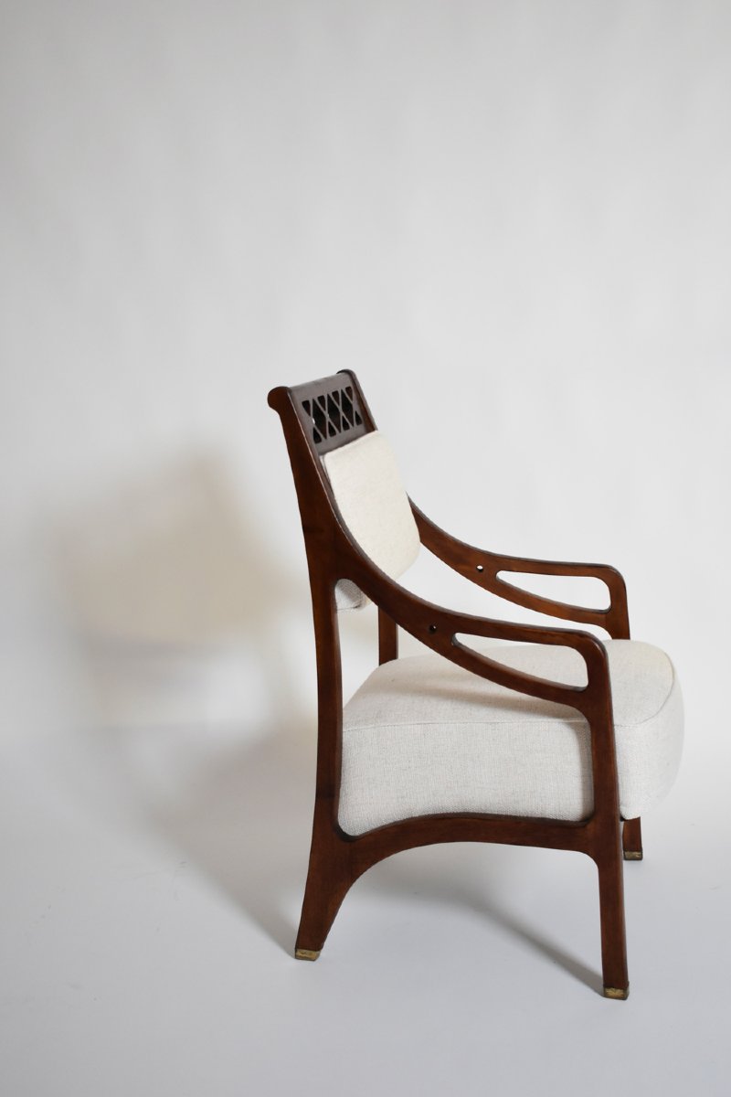 Paire de fauteuils à dossier haut avec traverses, années 1960.-photo-3