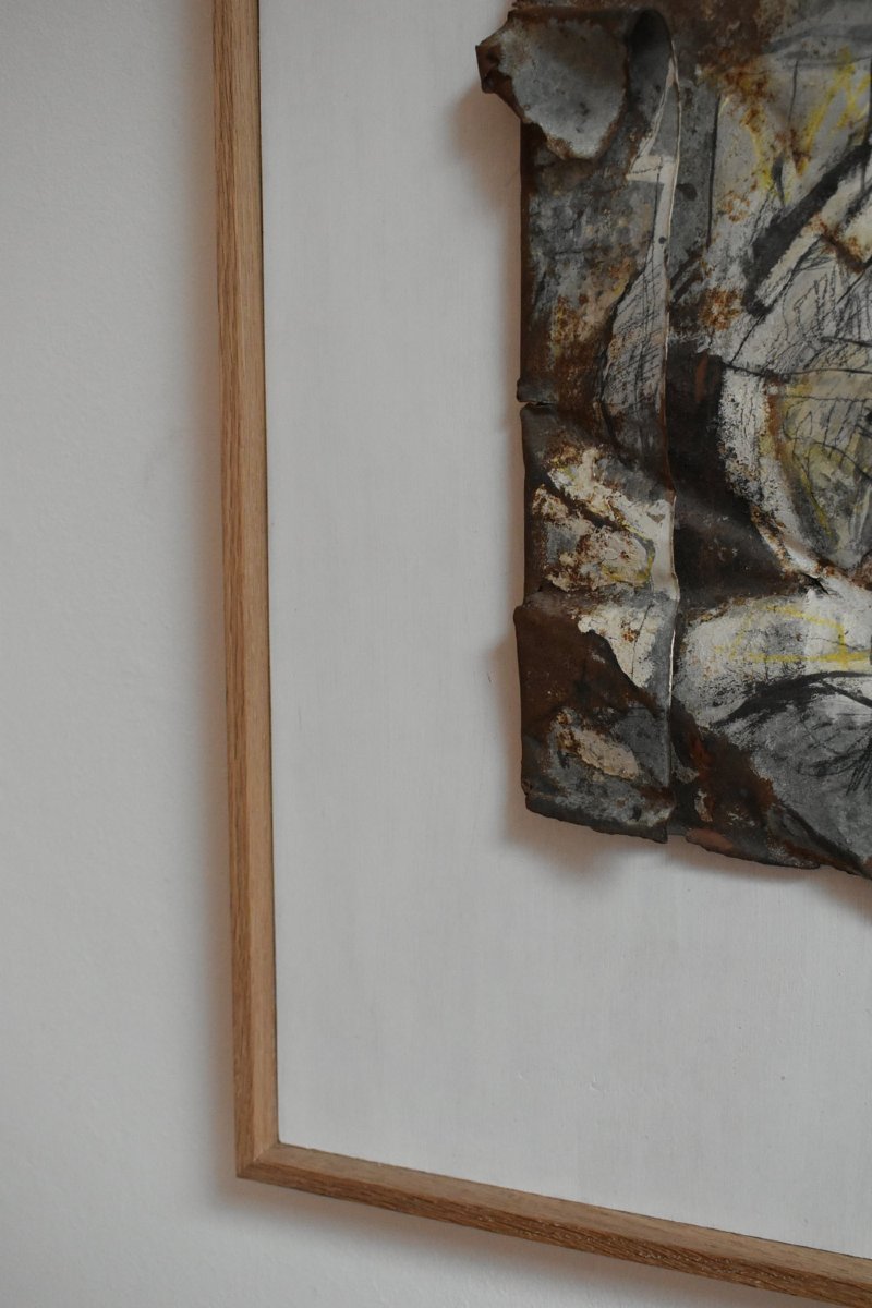 Œuvre en techniques mixtes sur métal, par Gen, années 1980.-photo-2