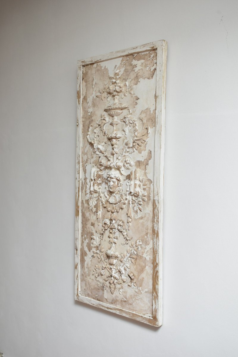 Plaster Stucco Vase And Cherub Low Relief, XIXth C.-photo-3