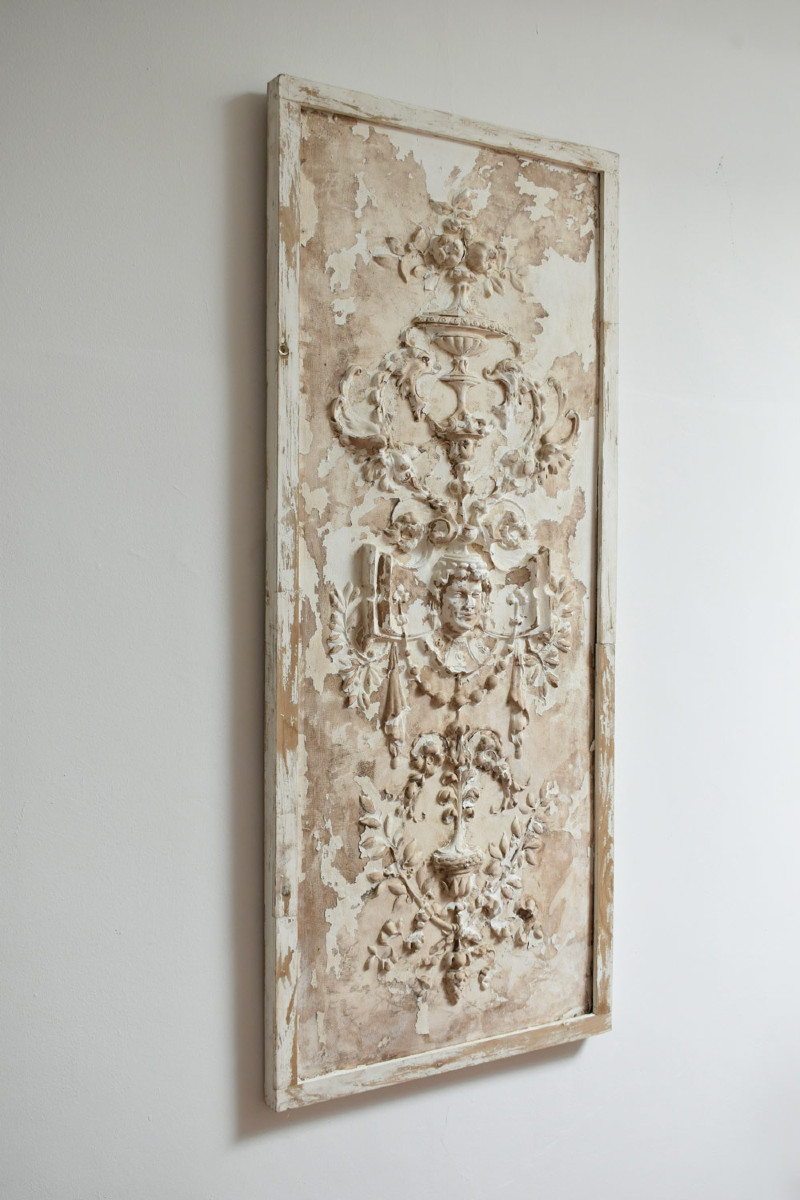 Plaster Stucco Vase And Cherub Low Relief, XIXth C.